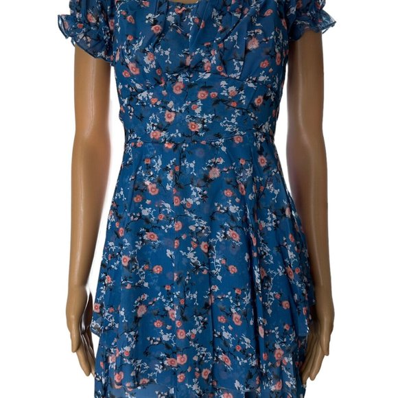 Women Boho Playsuit Romper Medium Blue Orange Floral Off The Shoulder Lined - Picture 1 of 16